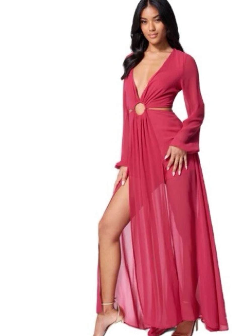 Bebe Plunging O-Ring Maxi Dress